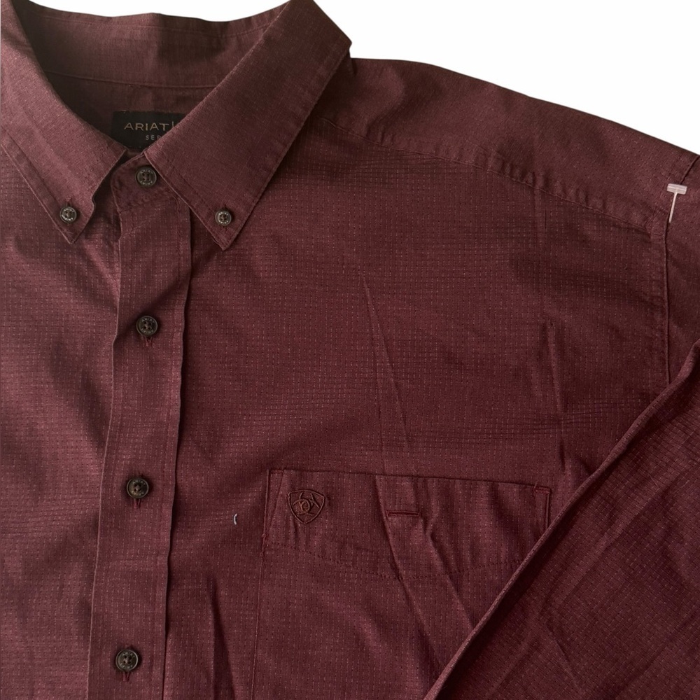 Ariat Pro Series Button Down Long Sleeve Shirt‎ Men's XXL burgundy Lightweight - Picture 3 of 16